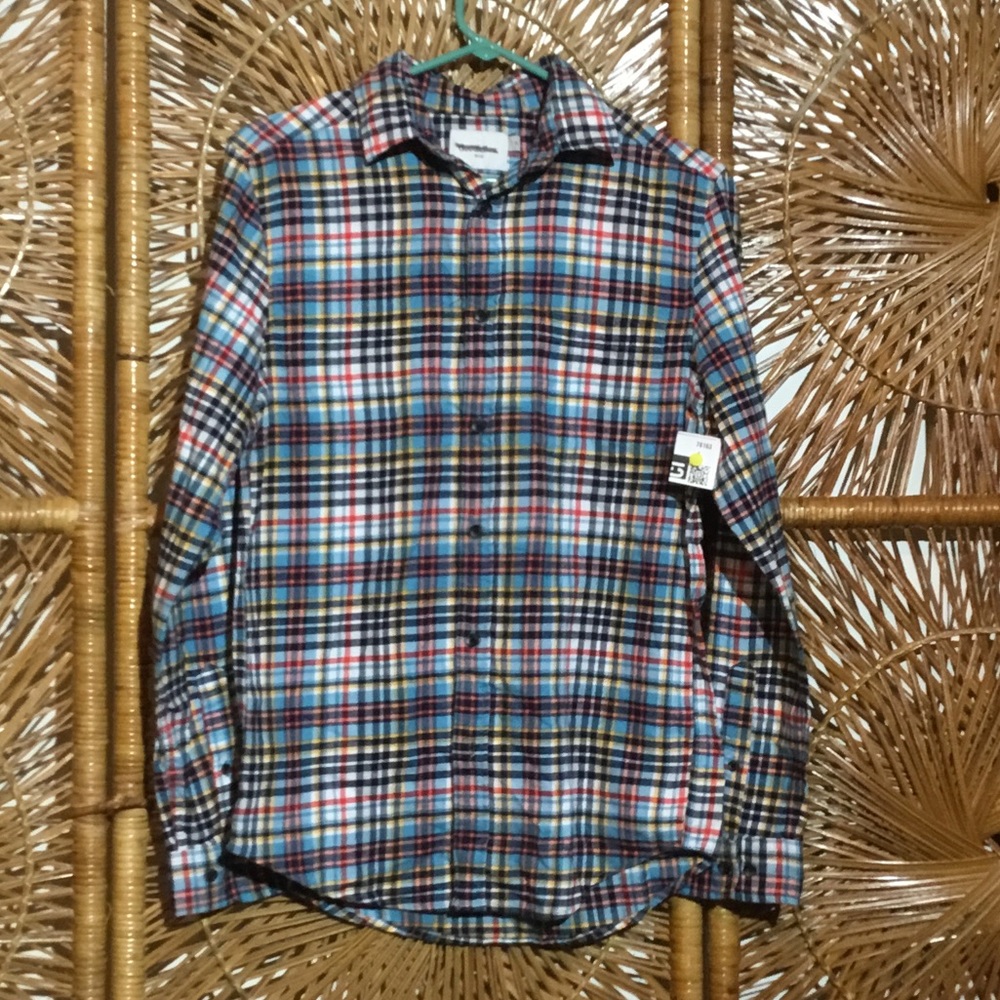 Good fellow Men Long Sleeve Blue Plaid Shirt Small